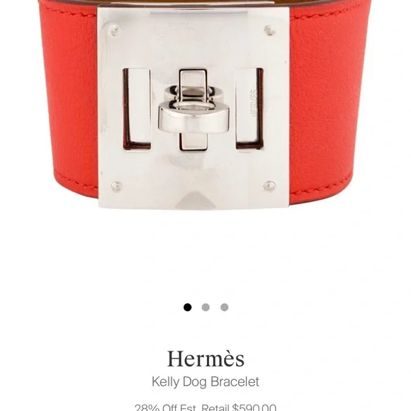 Leather Hermès Kelly Dog bracelet with palladium-plated turn-lock closure. - Picture 3 of 4